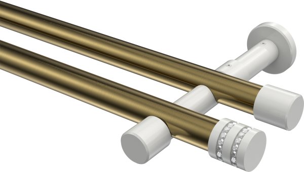 Gardinenstange Metall 20 mm Ø 2-läufig PRESTIGE - Estana Messing Antik / Weiß (ohne Ringe) 100 cm