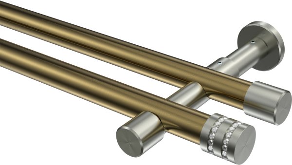 Gardinenstange Metall 20 mm Ø 2-läufig PRESTIGE - Estana Messing Antik / Edelstahl-Optik (ohne Ringe) 100 cm
