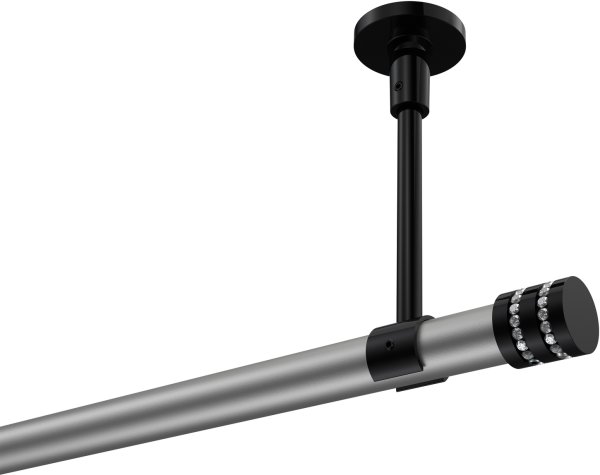 Gardinenstange Metall 20 mm Ø SONETTE - Estana Silbergrau / Schwarz (ohne Ringe) 420 cm (3 x 140 cm)