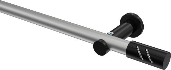 Gardinenstange Metall 20 mm Ø PLATON - Zoena Silbergrau / Schwarz (ohne Ringe) 100 cm