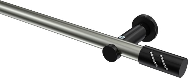 Gardinenstange Metall 20 mm Ø PLATON - Zoena Edelstahl-Optik / Schwarz (ohne Ringe) 100 cm
