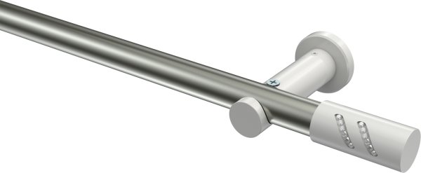 Gardinenstange Metall 20 mm Ø PLATON - Zoena Edelstahl-Optik / Weiß (ohne Ringe) 100 cm