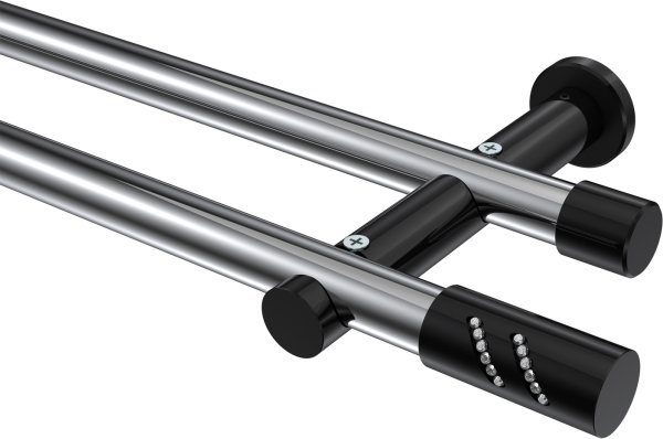 Gardinenstange Metall 20 mm Ø 2-läufig PLATON - Zoena Chrom / Schwarz (ohne Ringe) 100 cm