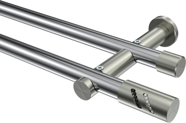 Gardinenstange Metall 20 mm Ø 2-läufig PLATON - Zoena Chrom / Edelstahl-Optik (ohne Ringe) 100 cm