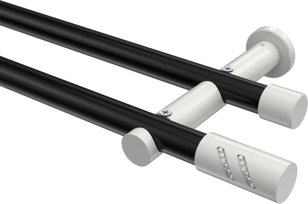 Gardinenstange Metall 20 mm Ø 2-läufig PLATON - Zoena Schwarz / Weiß (ohne Ringe) 100 cm
