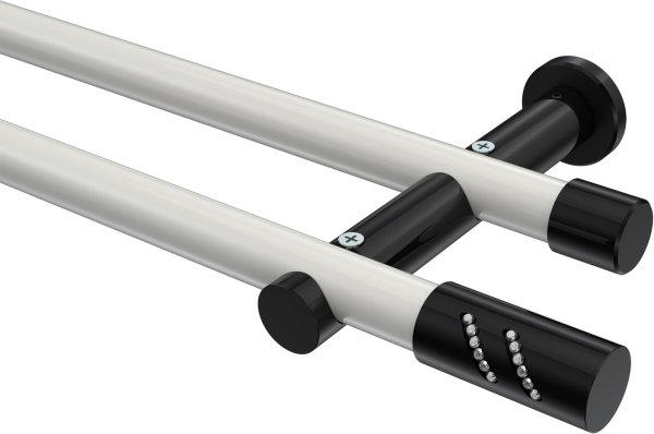 Gardinenstange Metall 20 mm Ø 2-läufig PLATON - Zoena Weiß / Schwarz (ohne Ringe) 100 cm