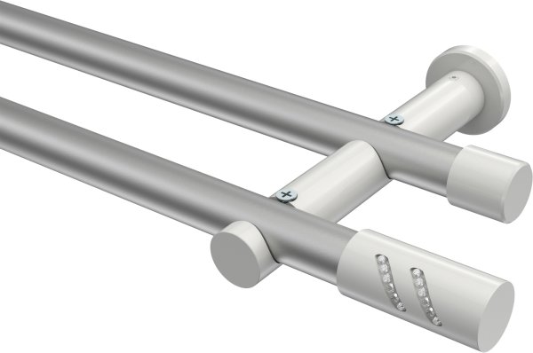 Gardinenstange Metall 20 mm Ø 2-läufig PLATON - Zoena Silbergrau / Weiß (ohne Ringe) 100 cm
