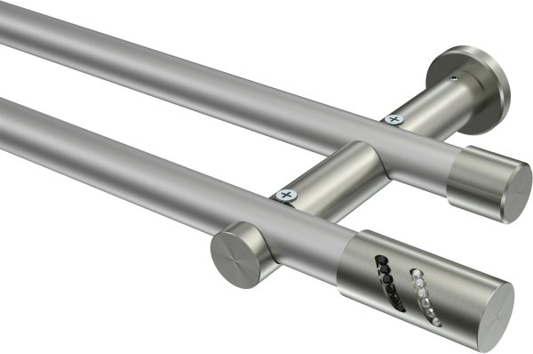 Gardinenstange Metall 20 mm Ø 2-läufig PLATON - Zoena Silbergrau / Edelstahl-Optik (ohne Ringe) 100 cm
