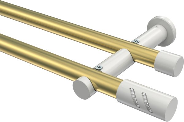 Gardinenstange Metall 20 mm Ø 2-läufig PLATON - Zoena Messing-Optik / Weiß (ohne Ringe) 100 cm
