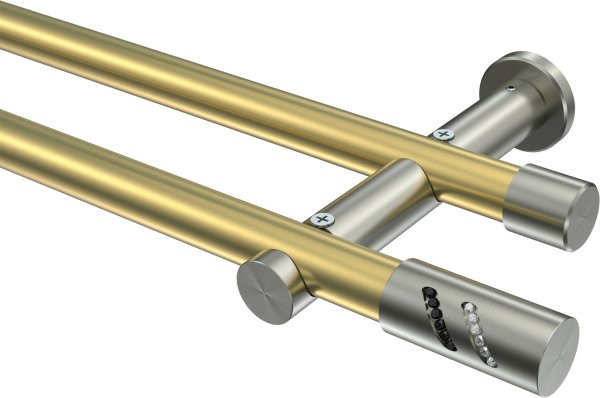 Gardinenstange Messing-Optik / Edelstahl-Optik 20 mm Ø 2-läufig PLATON - Zoena (ohne Ringe) 100 cm