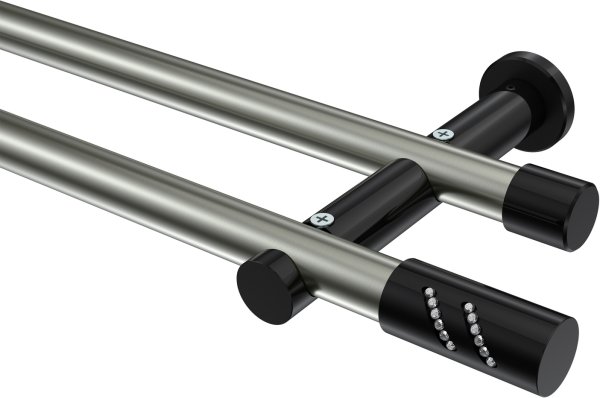 Gardinenstange Metall 20 mm Ø 2-läufig PLATON - Zoena Edelstahl-Optik / Schwarz (ohne Ringe) 100 cm