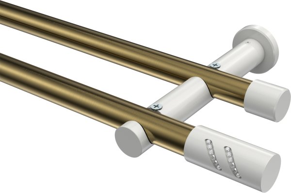 Gardinenstange Metall 20 mm Ø 2-läufig PLATON - Zoena Messing Antik / Weiß (ohne Ringe) 100 cm