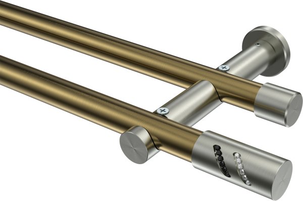 Gardinenstange Metall 20 mm Ø 2-läufig PLATON - Zoena Messing Antik / Edelstahl-Optik (ohne Ringe) 100 cm