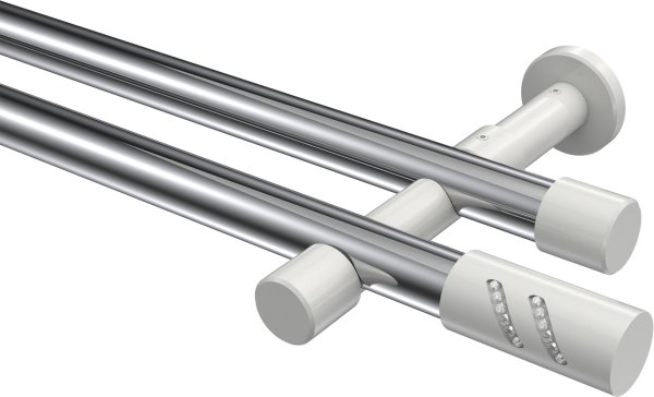 Gardinenstange Metall 20 mm Ø 2-läufig PRESTIGE - Zoena Chrom / Weiß (ohne Ringe) 100 cm
