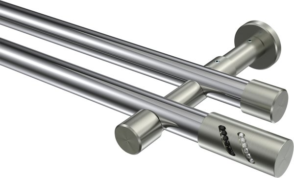 Gardinenstange Metall 20 mm Ø 2-läufig PRESTIGE - Zoena Chrom / Edelstahl-Optik (ohne Ringe) 100 cm