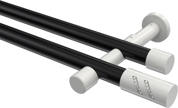 Gardinenstange Metall 20 mm Ø 2-läufig PRESTIGE - Zoena Schwarz / Weiß (ohne Ringe) 100 cm