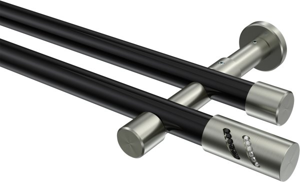 Gardinenstange Metall 20 mm Ø 2-läufig PRESTIGE - Zoena Schwarz / Edelstahl-Optik (ohne Ringe) 100 cm