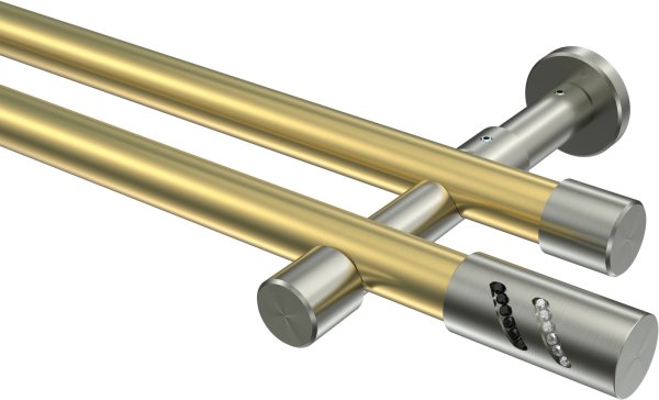 Gardinenstange Messing-Optik / Edelstahl-Optik 20 mm Ø 2-läufig PRESTIGE - Zoena (ohne Ringe) 100 cm