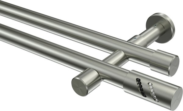 Gardinenstange Edelstahl-Optik 20 mm Ø 2-läufig PRESTIGE - Zoena (ohne Ringe) 100 cm