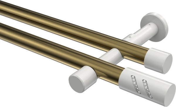 Gardinenstange Metall 20 mm Ø 2-läufig PRESTIGE - Zoena Messing Antik / Weiß (ohne Ringe) 100 cm