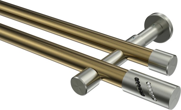 Gardinenstange Metall 20 mm Ø 2-läufig PRESTIGE - Zoena Messing Antik / Edelstahl-Optik (ohne Ringe) 100 cm