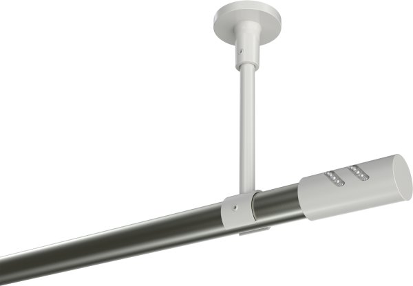 Gardinenstange Metall 20 mm Ø SONETTE - Zoena Edelstahl-Optik / Weiß (ohne Ringe) 420 cm (3 x 140 cm)