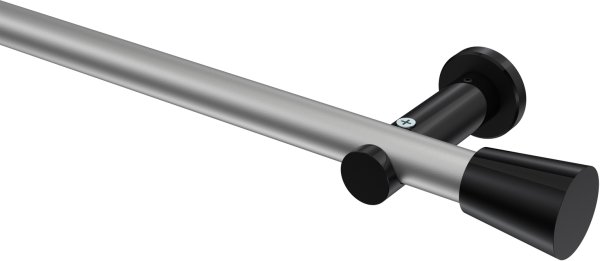 Gardinenstange Metall 20 mm Ø PLATON - Sitra Silbergrau / Schwarz (ohne Ringe) 100 cm