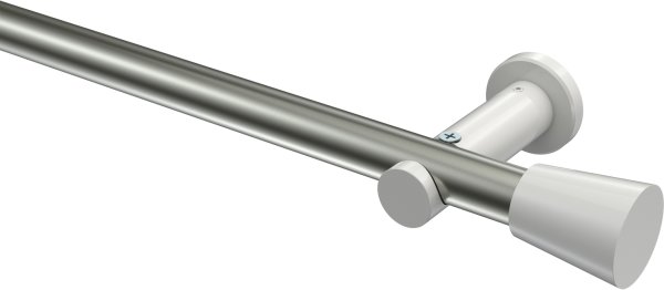 Gardinenstange Metall 20 mm Ø PLATON - Sitra Edelstahl-Optik / Weiß (ohne Ringe) 100 cm