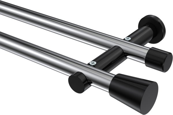 Gardinenstange Metall 20 mm Ø 2-läufig PLATON - Sitra Chrom / Schwarz (ohne Ringe) 100 cm