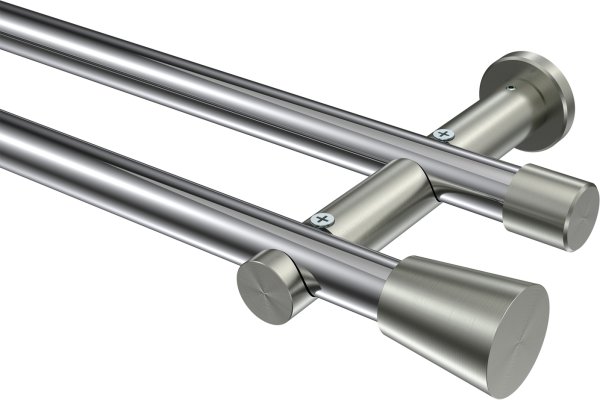 Gardinenstange Metall 20 mm Ø 2-läufig PLATON - Sitra Chrom / Edelstahl-Optik (ohne Ringe) 100 cm