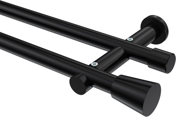 Gardinenstange Metall 20 mm Ø 2-läufig PLATON - Sitra Schwarz (ohne Ringe) 100 cm