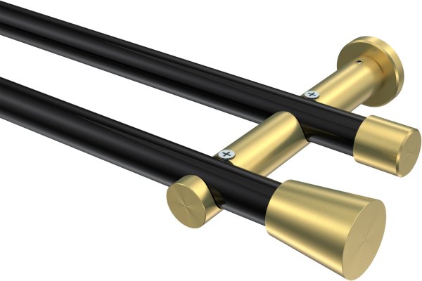 Gardinenstange Metall 20 mm Ø 2-läufig PLATON - Sitra Schwarz / Messing-Optik (ohne Ringe) 100 cm