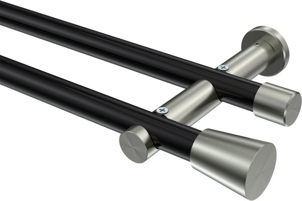 Gardinenstange Metall 20 mm Ø 2-läufig PLATON - Sitra Schwarz / Edelstahl-Optik (ohne Ringe) 100 cm