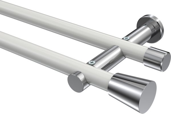 Gardinenstange Metall 20 mm Ø 2-läufig PLATON - Sitra Weiß / Chrom (ohne Ringe) 100 cm