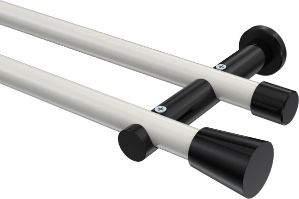 Gardinenstange Metall 20 mm Ø 2-läufig PLATON - Sitra Weiß / Schwarz (ohne Ringe) 100 cm