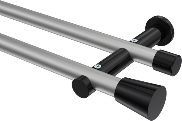 Gardinenstange Metall 20 mm Ø 2-läufig PLATON - Sitra Silbergrau / Schwarz (ohne Ringe) 100 cm