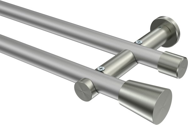 Gardinenstange Metall 20 mm Ø 2-läufig PLATON - Sitra Silbergrau / Edelstahl-Optik (ohne Ringe) 100 cm