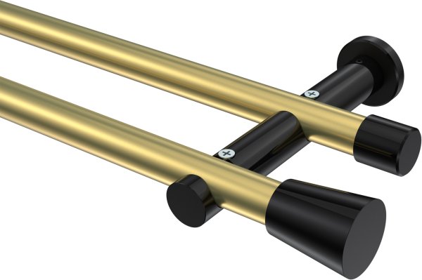 Gardinenstange Metall 20 mm Ø 2-läufig PLATON - Sitra Messing-Optik / Schwarz (ohne Ringe) 100 cm