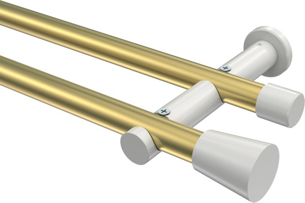 Gardinenstange Metall 20 mm Ø 2-läufig PLATON - Sitra Messing-Optik / Weiß (ohne Ringe) 100 cm
