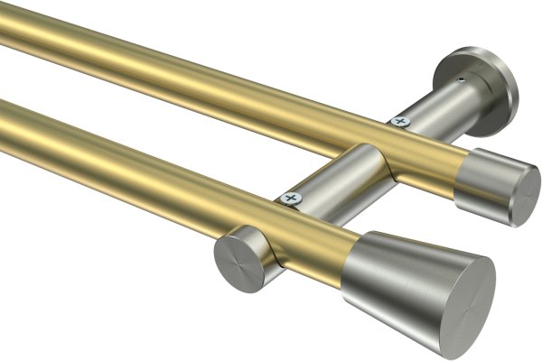 Gardinenstange Messing-Optik / Edelstahl-Optik 20 mm Ø 2-läufig PLATON - Sitra (ohne Ringe) 100 cm