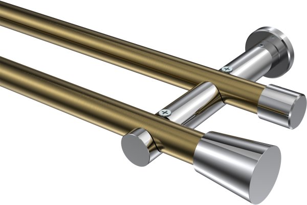 Gardinenstange Metall 20 mm Ø 2-läufig PLATON - Sitra Messing Antik / Chrom (ohne Ringe) 100 cm