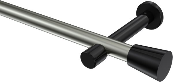 Gardinenstange Metall 20 mm Ø PRESTIGE - Sitra Edelstahl-Optik / Schwarz (ohne Ringe) 100 cm