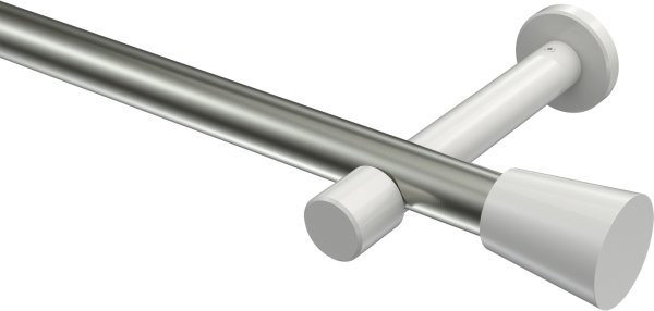 Gardinenstange Metall 20 mm Ø PRESTIGE - Sitra Edelstahl-Optik / Weiß (ohne Ringe) 100 cm