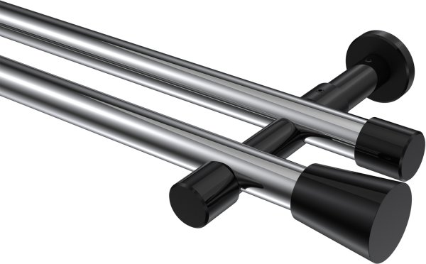 Gardinenstange Metall 20 mm Ø 2-läufig PRESTIGE - Sitra Chrom / Schwarz (ohne Ringe) 100 cm