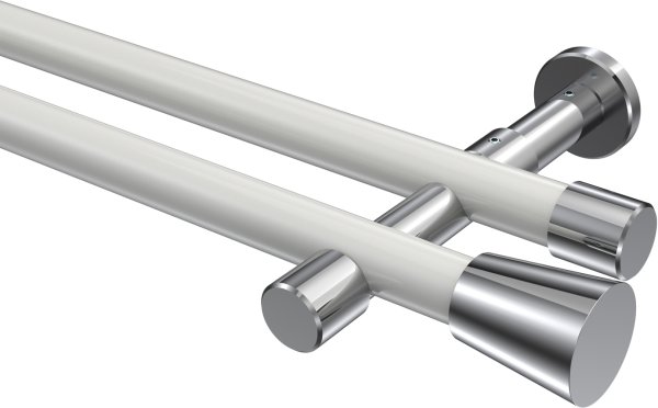 Gardinenstange Metall 20 mm Ø 2-läufig PRESTIGE - Sitra Weiß / Chrom (ohne Ringe) 100 cm