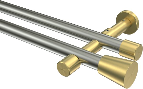 Gardinenstange Edelstahl-Optik / Messing-Optik 20 mm Ø 2-läufig PRESTIGE - Sitra (ohne Ringe) 100 cm