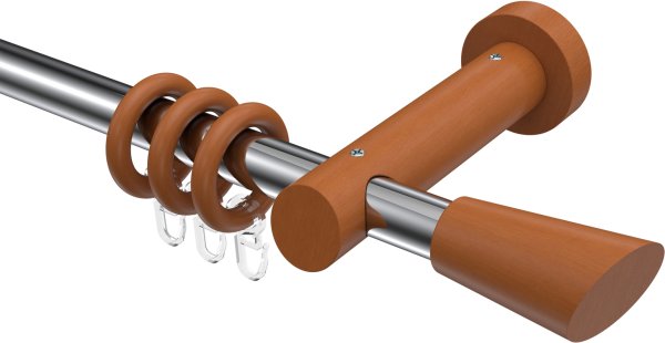 Gardinenstange Metall / Holz 20 mm Ø TALENA - Bero Chrom / Kirschbaum lackiert 100 cm