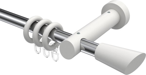 Gardinenstange Metall / Holz 20 mm Ø TALENA - Bero Chrom / Weiß lackiert 100 cm