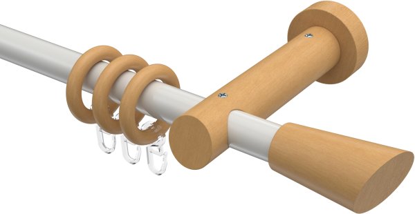 Gardinenstange Metall / Holz 20 mm Ø TALENA - Bero Weiß / Buche lackiert