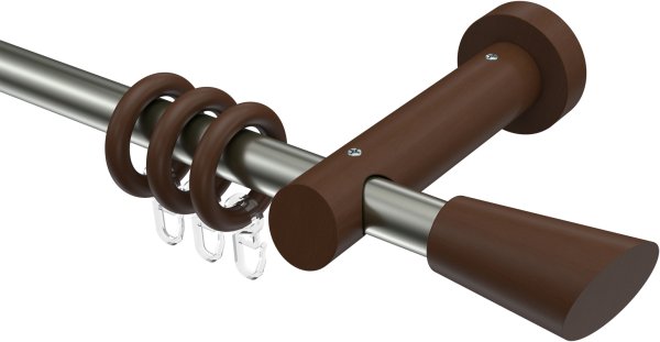Gardinenstange Edelstahl / Holz Nussbaum lackiert 20 mm Ø TALENA - Bero 100 cm